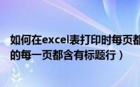 如何在excel表打印时每页都有标题（Excel如何让表格打印的每一页都含有标题行）