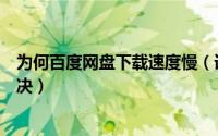 为何百度网盘下载速度慢（详解百度网盘下载速度慢怎么解决）
