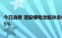 今日消息 港股锂电池板块走低，比亚迪股份、赣锋锂业跌超5%