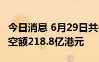今日消息 6月29日共622只港股被沽空，总沽空额218.8亿港元