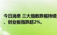 今日消息 三大指数跌幅持续扩大，沪指跌1.37%，深证成指、创业板指跌超2%。
