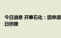 今日消息 开泰石化：因申请北交所上市，公司股票于6月28日停牌