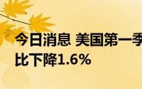 今日消息 美国第一季度实际GDP年化季率环比下降1.6%