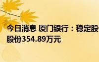 今日消息 厦门银行：稳定股价方案实施进展，累计增持公司股份354.89万元