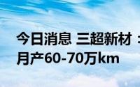 今日消息 三超新材：目前公司金刚线产能约月产60-70万km
