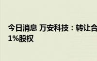 今日消息 万安科技：转让合肥万安汽车底盘系统有限公司11%股权