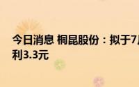 今日消息 桐昆股份：拟于7月7日除权，每10股派发现金红利3.3元