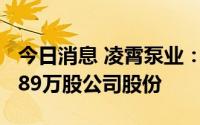 今日消息 凌霄泵业：副总经理拟减持不超50.89万股公司股份