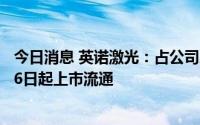 今日消息 英诺激光：占公司总股本23.67%的IPO限售股7月6日起上市流通