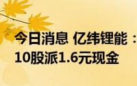 今日消息 亿纬锂能：除权除息日7月8日，每10股派1.6元现金