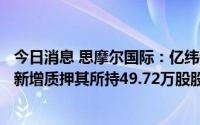 今日消息 思摩尔国际：亿纬锂能附属公司拟于特定信托户口新增质押其所持49.72万股股份