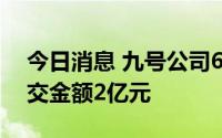 今日消息 九号公司6月30日大宗交易平台成交金额2亿元