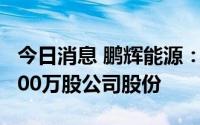 今日消息 鹏辉能源：第二大股东拟减持不超200万股公司股份