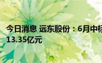 今日消息 远东股份：6月中标/签约千万元以上合同订单合计13.35亿元