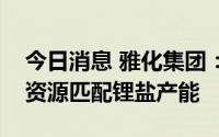 今日消息 雅化集团：公司将提前筹备相应的资源匹配锂盐产能