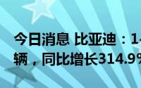 今日消息 比亚迪：1-6月累计销量达64.14万辆，同比增长314.9%