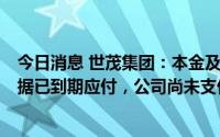 今日消息 世茂集团：本金及利息总计约10.24亿美元优先票据已到期应付，公司尚未支付