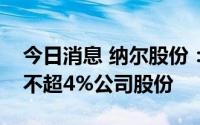 今日消息 纳尔股份：前两大股东拟合计减持不超4%公司股份