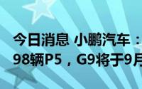 今日消息 小鹏汽车：6月交付8045辆P7、5598辆P5，G9将于9月上市