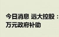 今日消息 远大控股：上半年累计获得超6072万元政府补助