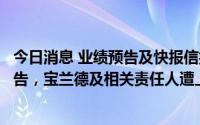 今日消息 业绩预告及快报信披不准确且未按规定披露更正公告，宝兰德及相关责任人遭上交所予以监管警示