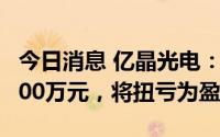 今日消息 亿晶光电：上半年预盈1900万至2500万元，将扭亏为盈