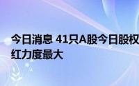 今日消息 41只A股今日股权登记，海星股份10股派7.5元分红力度最大