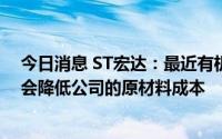 今日消息 ST宏达：最近有机硅原料价格暴跌，一定程度上会降低公司的原材料成本