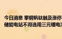 今日消息 攀钢钒钛触及涨停，国家能源局表示中大型电化学储能电站不得选用三元锂电池、钠硫电池