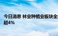 今日消息 林业种植业板块全线下跌，神农科技、荃银高科跌超4%