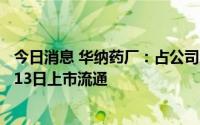 今日消息 华纳药厂：占公司总股本37.67%的IPO限售股7月13日上市流通