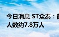 今日消息 ST众泰：截止6月30日，公司股东人数约7.8万人