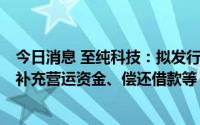 今日消息 至纯科技：拟发行不超2亿元超短期融资券，用于补充营运资金、偿还借款等