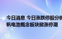 今日消息 今日涨跌停股分析：47只涨停股，10只跌停股，钒电池概念板块掀涨停潮