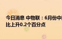 今日消息 中物联：6月份中国大宗商品指数为101.5%，环比上升0.2个百分点