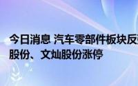 今日消息 汽车零部件板块反弹，一体化压铸方向走强，沪光股份、文灿股份涨停