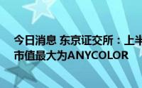 今日消息 东京证交所：上半年有48家企业新上市，发行价市值最大为ANYCOLOR
