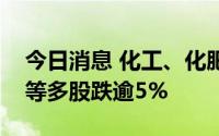 今日消息 化工、化肥股震荡走低，远兴能源等多股跌逾5%