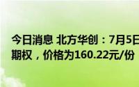 今日消息 北方华创：7月5日向激励对象授予1050万份股票期权，价格为160.22元/份