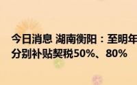 今日消息 湖南衡阳：至明年5月底，市中心城区购房及车位分别补贴契税50%、80%