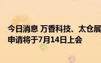 今日消息 万香科技、太仓展新、英科新创等创业板IPO首发申请将于7月14日上会