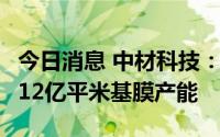 今日消息 中材科技：截止6月底，公司已具备12亿平米基膜产能
