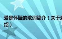 爱是怀疑的歌词简介（关于爱是怀疑 陈奕迅演唱歌曲详细介绍）