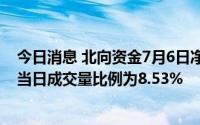 今日消息 北向资金7月6日净买入华友钴业396.91万股，占当日成交量比例为8.53%