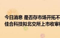 今日消息 是否存市场开拓不及预期、经营业绩下滑等风险？佳合科技拟北交所上市收审核问询函