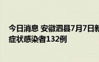 今日消息 安徽泗县7月7日新增本土确诊病例15例、本土无症状感染者132例