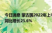 今日消息 蒙古国2022年上半年外贸总额达92.564亿美元，同比增长25.6%