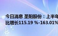 今日消息 圣阳股份：上半年预盈4500万元-5500万元，同比增长115.19 %-163.01%