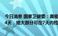 今日消息 国家卫健委：奥密克戎变异株平均潜伏期缩为2至4天，绝大部分可在7天内检出