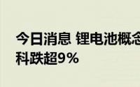 今日消息 锂电池概念板块震荡走低，国轩高科跌超9%